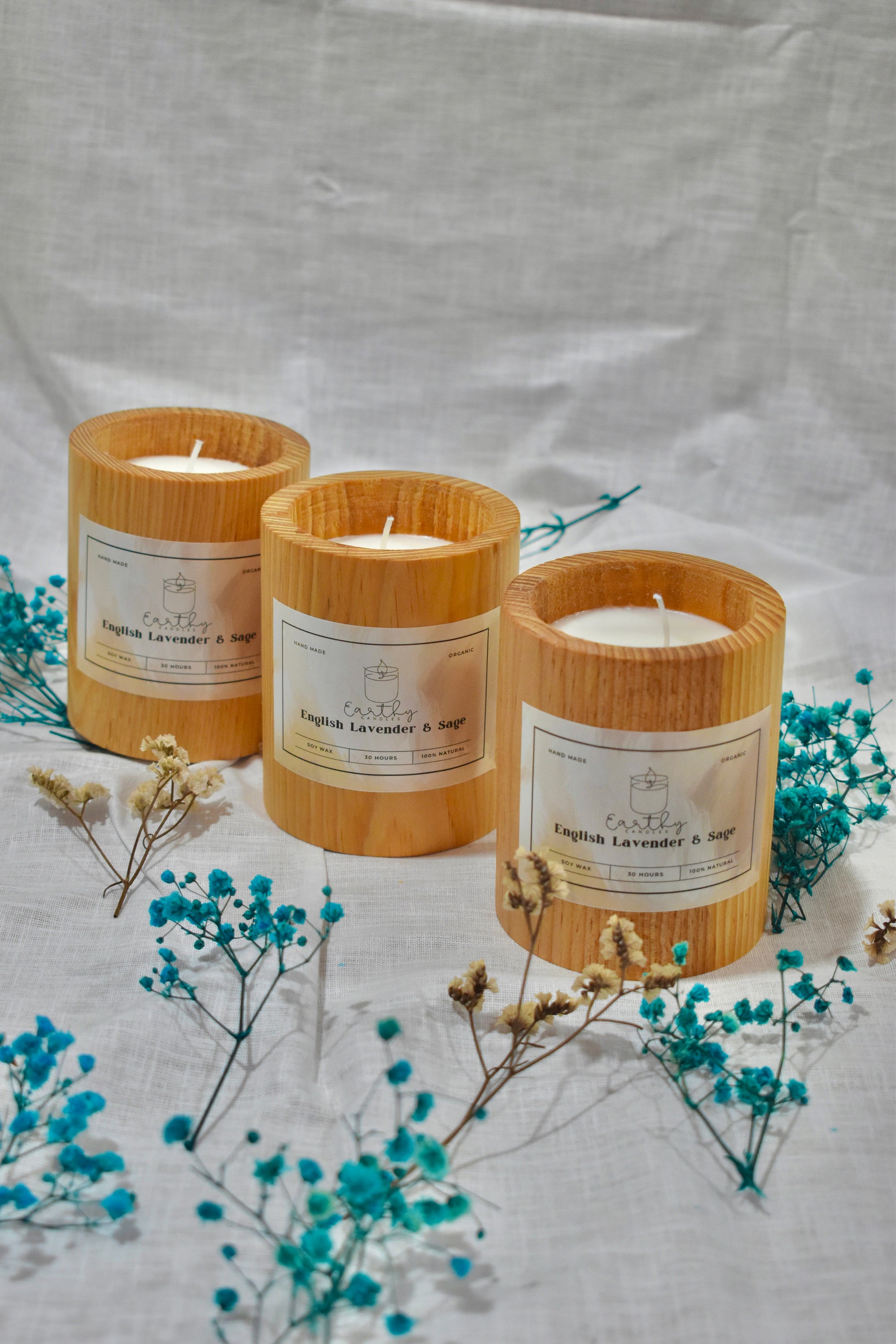 Pine Wood Round Candles set of 3