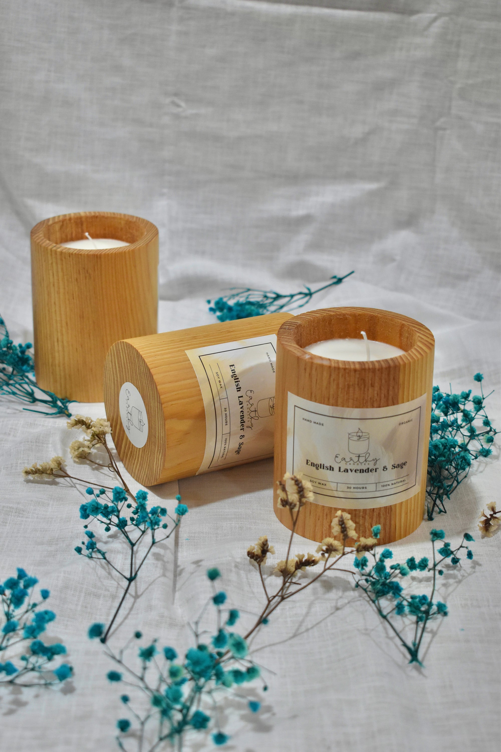 Pine Wood Round Candles set of 3