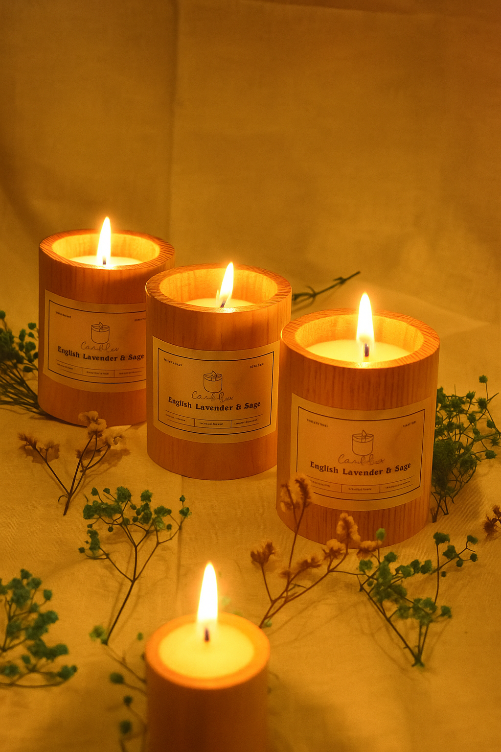 Pine Wood Round Candles set of 3