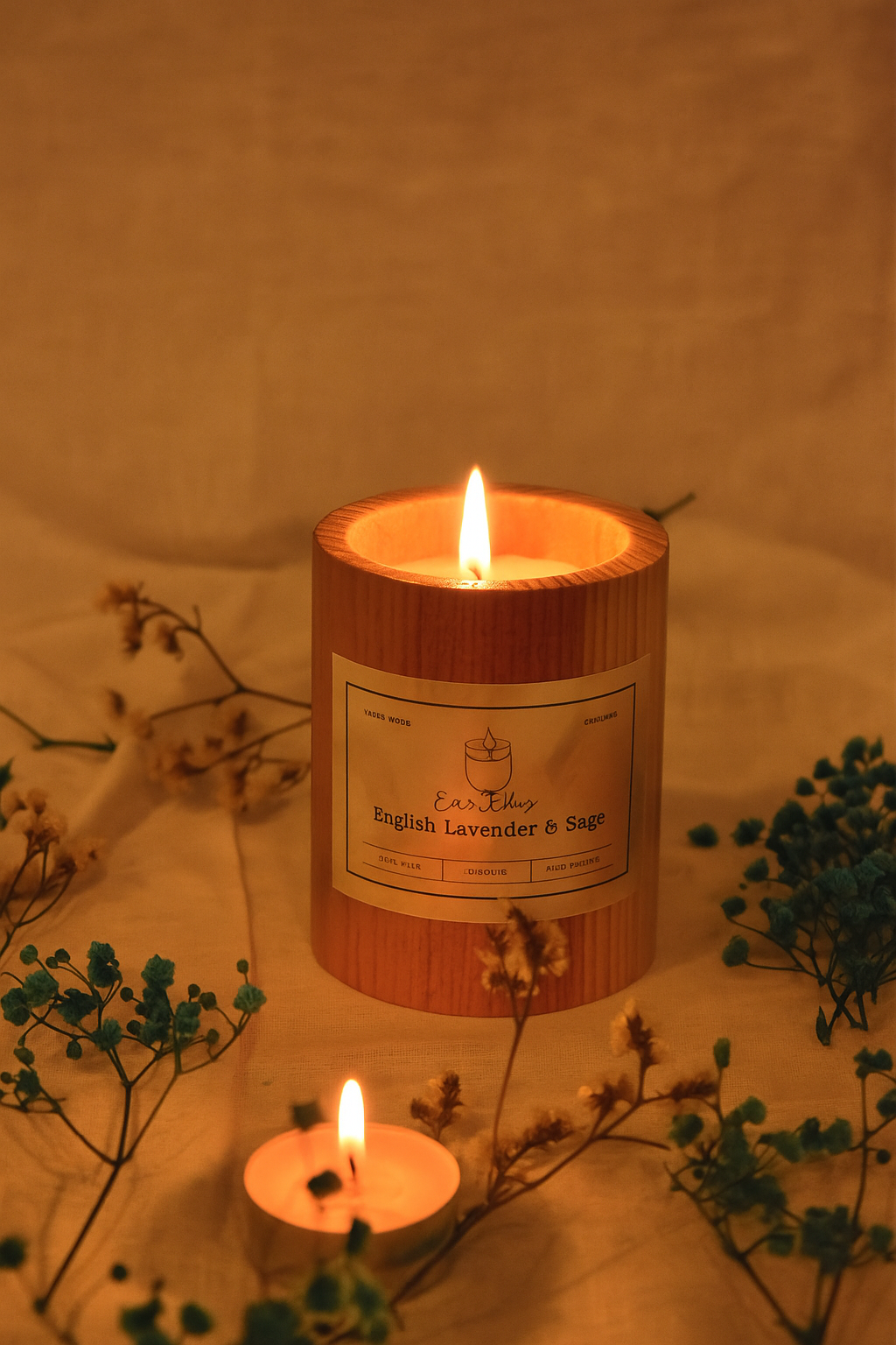 Pine Wood Candle Turkish Rose