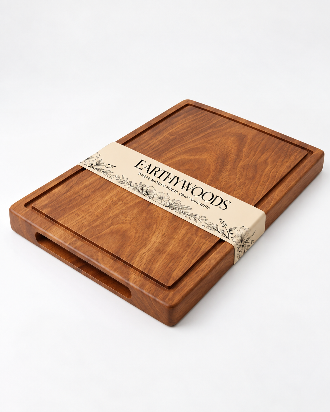 Premium thick wooden chopping board 15 x 10 x 1.5 inch with juice groove and side handle