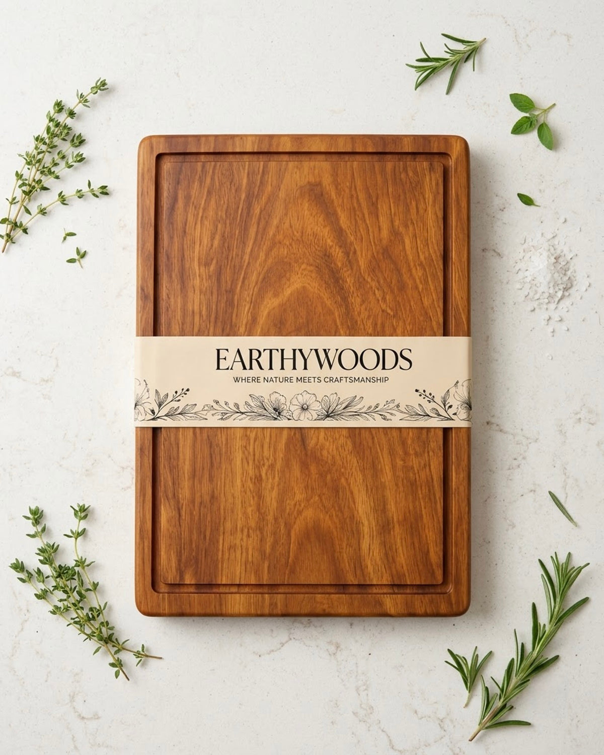 Earthy Woods thick wooden chopping board in premium kitchen setting