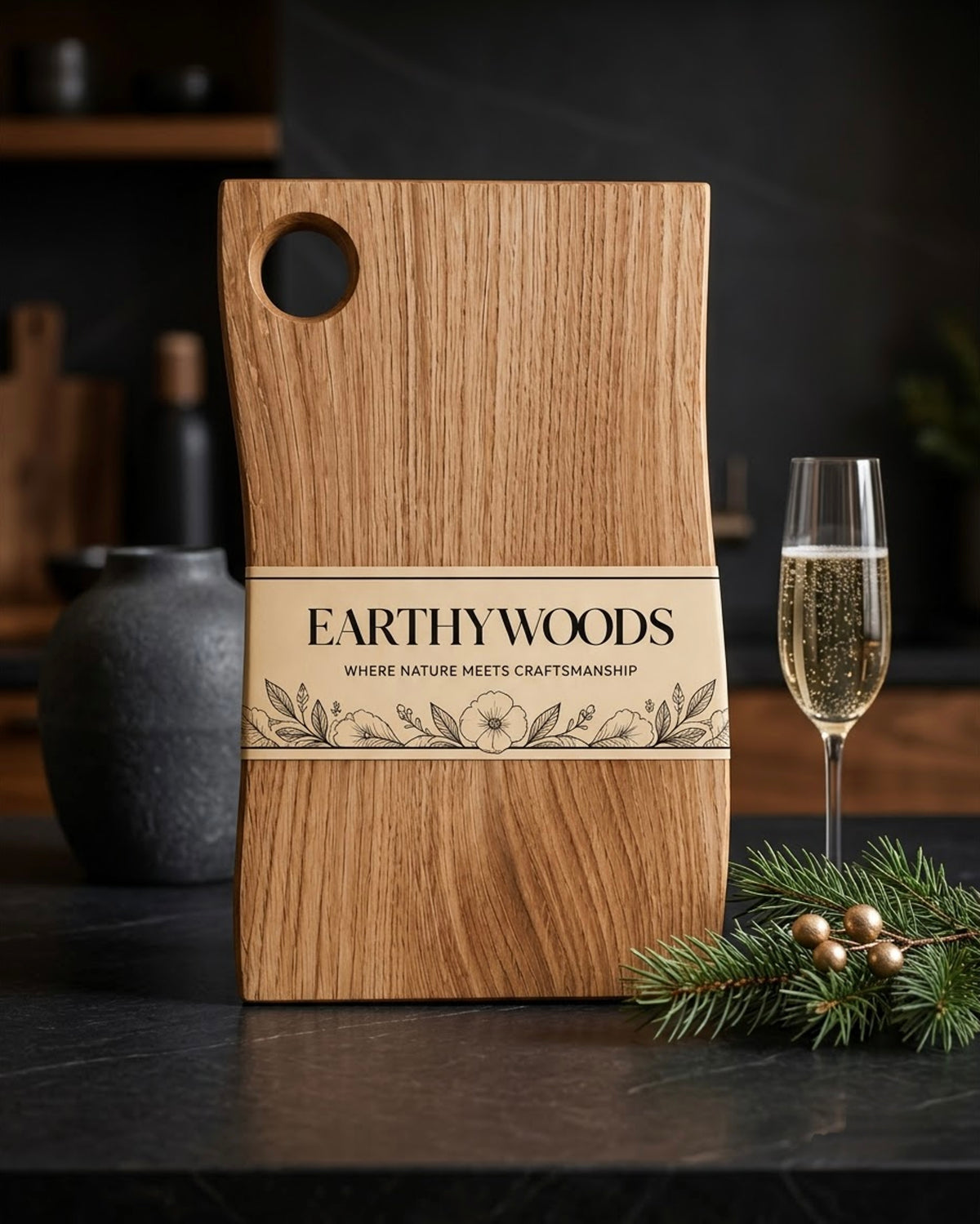 Earthy Woods Teak Wood Chopping Board with Round Hole, 15 x 10 x 1 Inch - additional product photo
