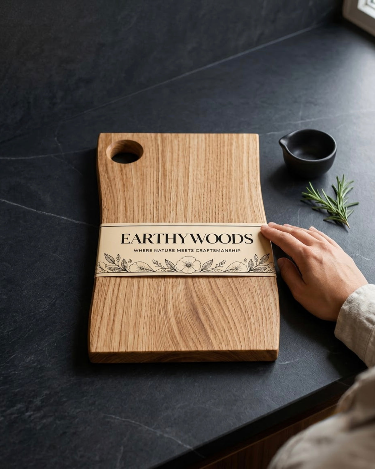 Teak Wood Chopping Board with Round Hole, 15 x 10 x 1 Inch by Earthy Woods - product design view