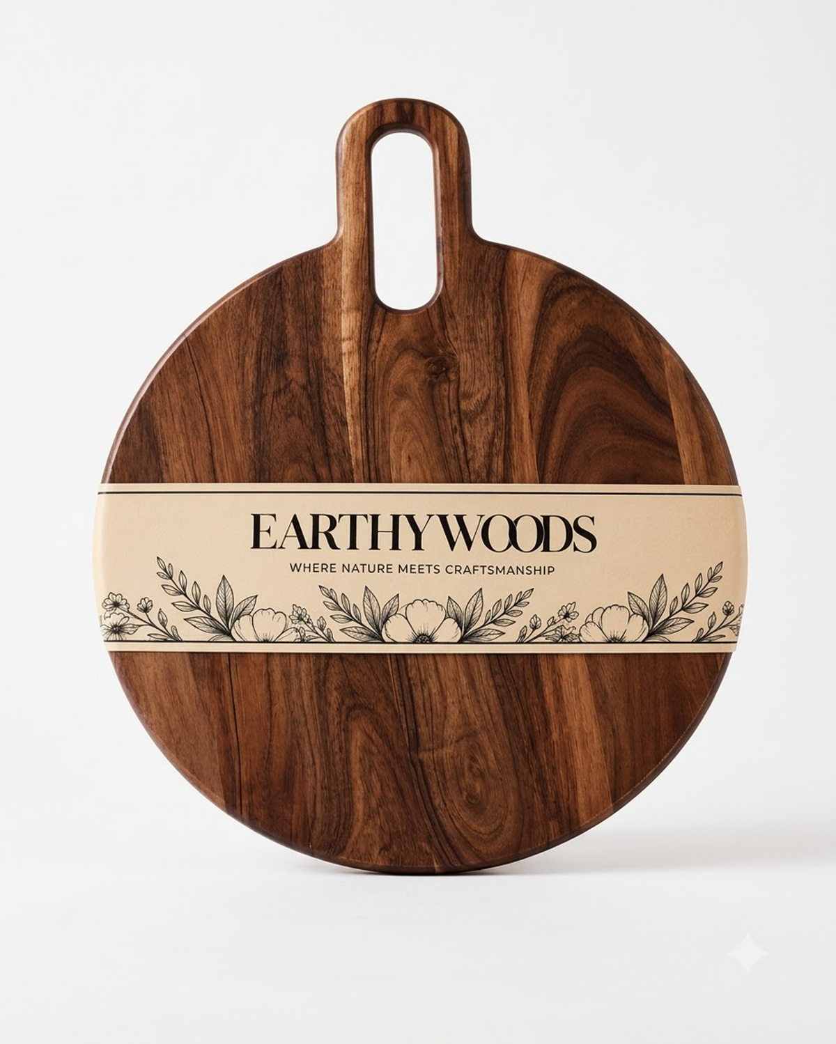 Round Indian Rosewood Chopping Board with Handle, 15 x 12 Inch by Earthy Woods - product photo