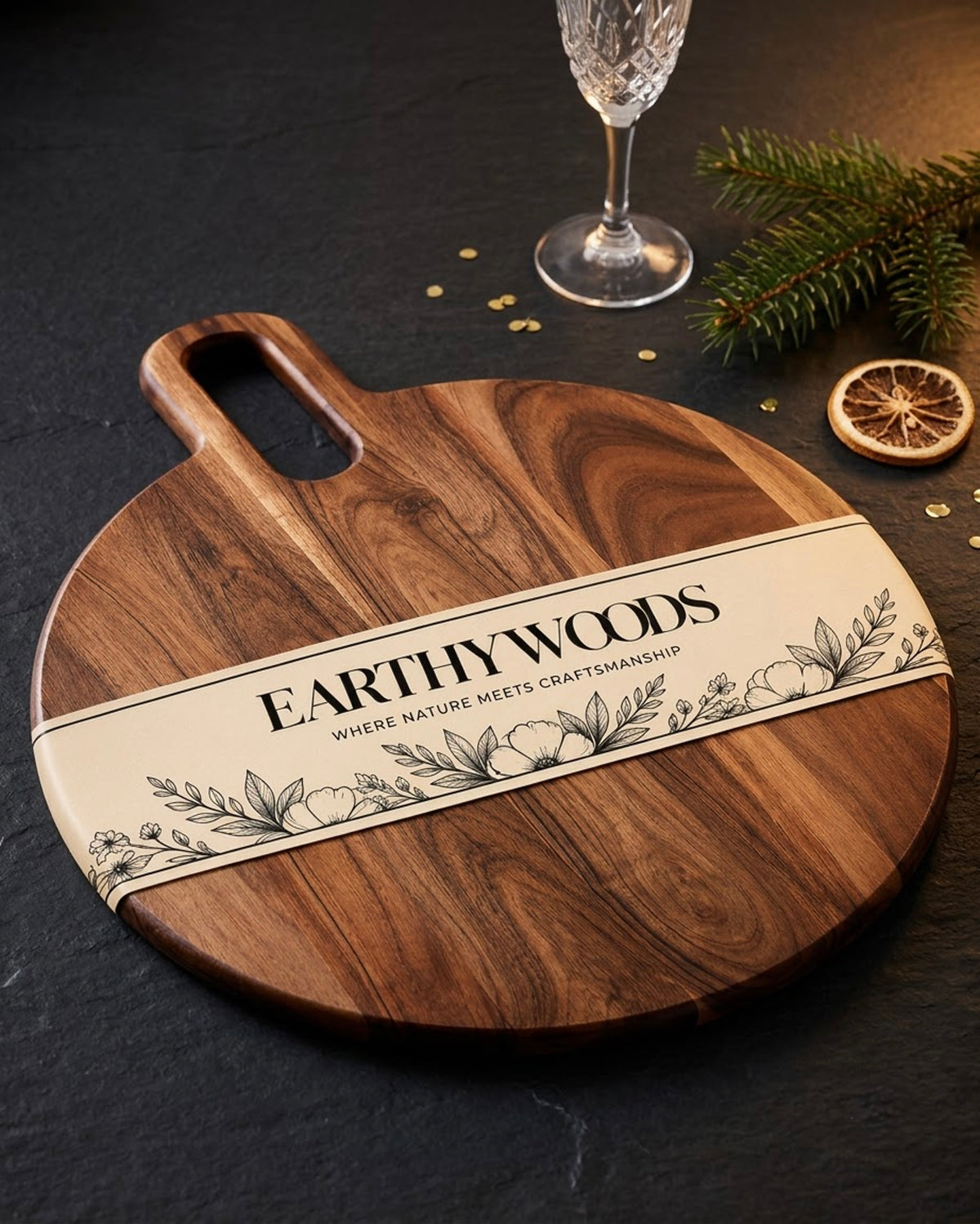 Additional photograph of Round Indian Rosewood Chopping Board with Handle, 15 x 12 Inch from Earthy Woods