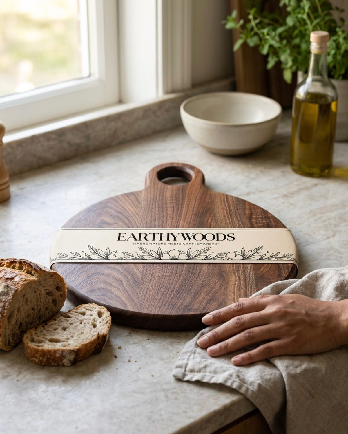 Round Indian Rosewood Chopping Board with Handle, 15 x 14 x 1 Inch by Earthy Woods - wooden board photograph