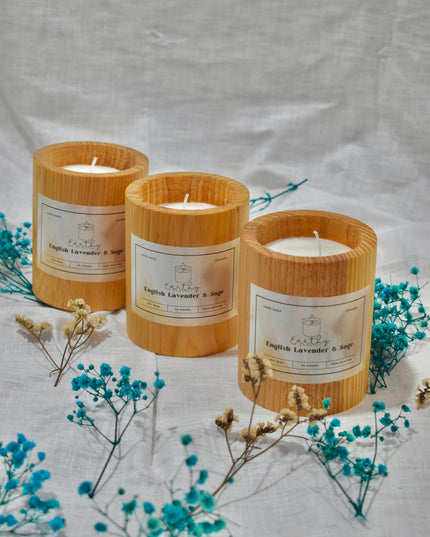 Pine Wood Round Candles set of 3