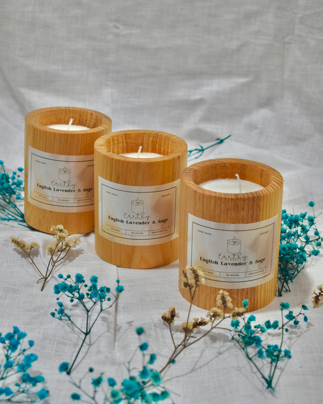 Pine Wood Round Candles set of 3