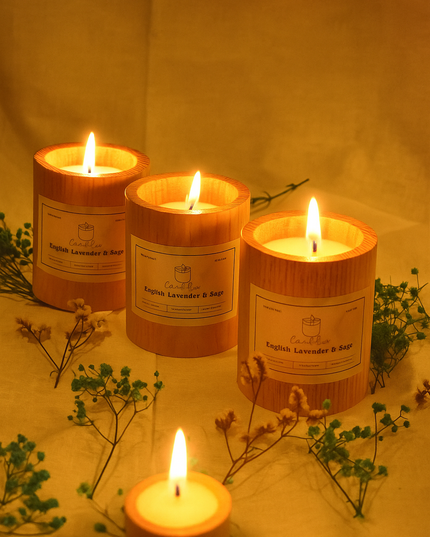 Pine Wood Round Candles set of 3