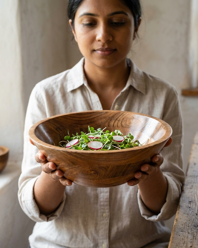 Handcrafted Natural Wood Serving Bowl – Premium Wooden Salad & Fruit Bowl