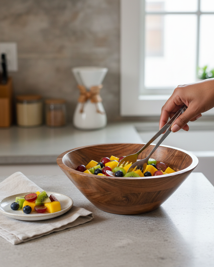 Handcrafted Natural Wood Serving Bowl – Premium Wooden Salad & Fruit Bowl