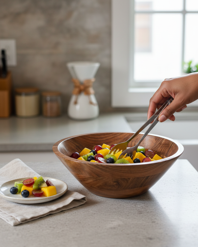Handcrafted Natural Wood Serving Bowl – Premium Wooden Salad & Fruit Bowl