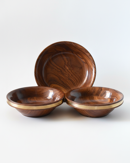 Premium Wooden Bowl Set of 3 with Elegant Brass Inlay – Handcrafted Serving Bowls