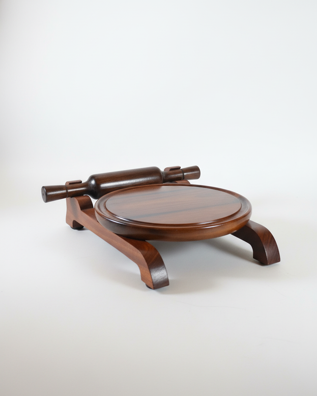 Handcrafted Wooden Chakla Belan Set with Stand – Premium Roti & Chapati Rolling Board with Rolling Pin