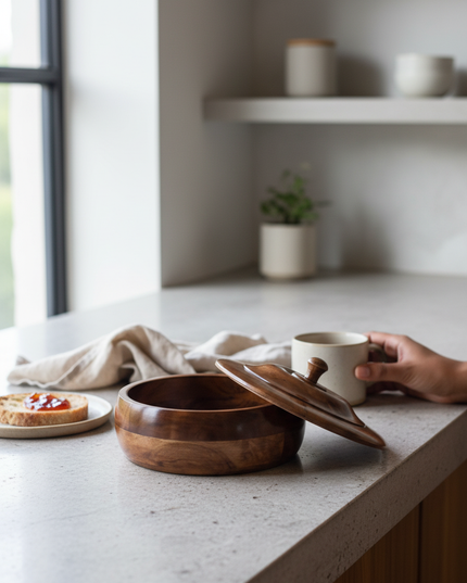 Handcrafted Wooden Roti Box with Lid – Premium Chapati Storage Container | Multipurpose Kitchen Storage Bowl