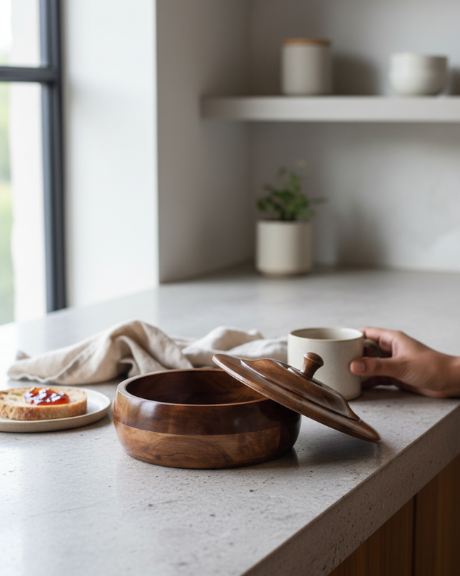 Handcrafted Wooden Roti Box with Lid – Premium Chapati Storage Container | Multipurpose Kitchen Storage Bowl