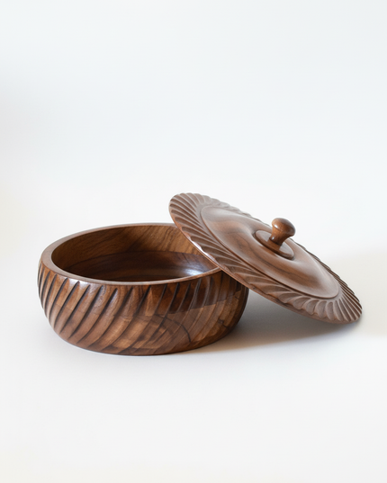 Handcrafted Carved Wooden Roti Box with Lid – Designer Chapati Storage Container | Premium Kitchen & Dining Serveware
