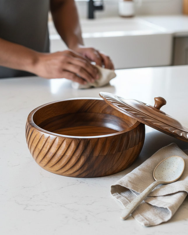 Handcrafted Carved Wooden Roti Box with Lid – Designer Chapati Storage Container | Premium Kitchen & Dining Serveware