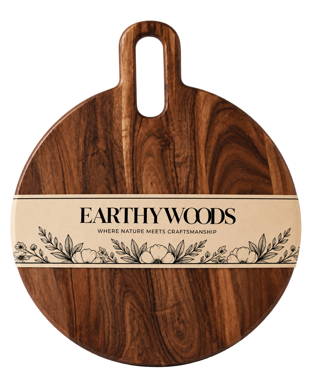 Round Indian Rosewood Chopping Board with Handle | 15 × 12 Inch