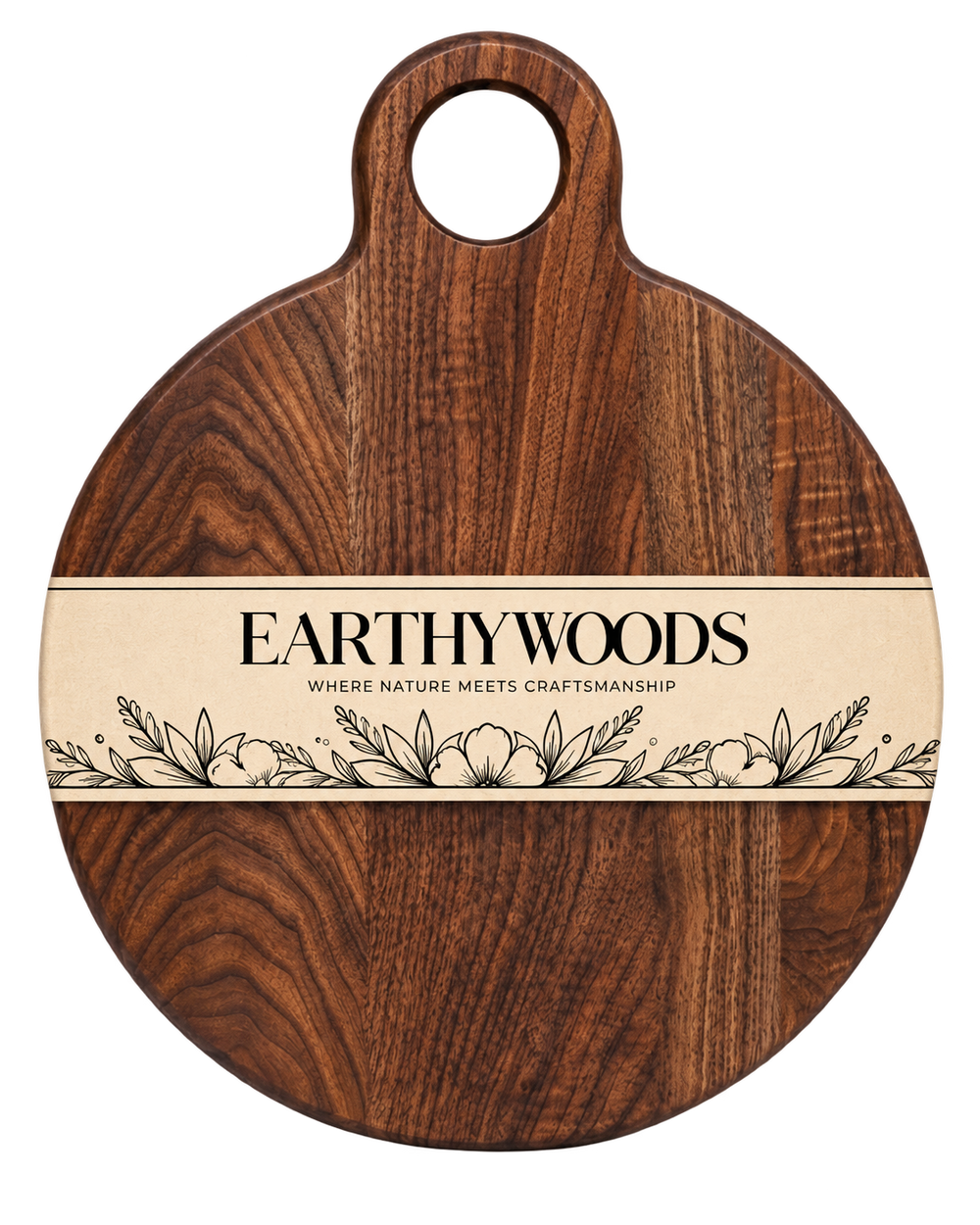 Round Indian Rosewood Chopping Board with Handle | 15 × 14 × 1 Inch