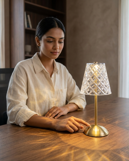 Cordless Touch Table Lamp with Brass Stand – Rechargeable LED Lamp with 3 Light Modes | Premium Decorative Bedside & Dining Lamp