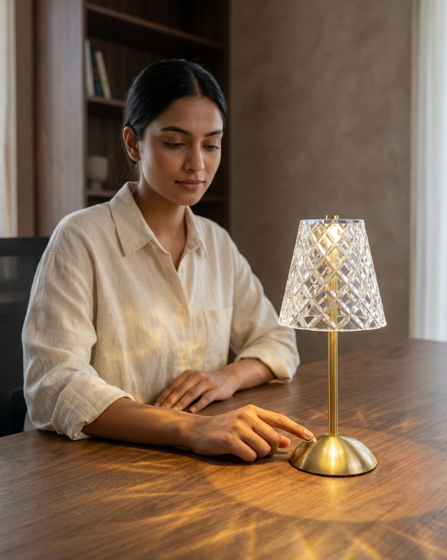 Cordless Touch Table Lamp with Brass Stand – Rechargeable LED Lamp with 3 Light Modes | Premium Decorative Bedside & Dining Lamp