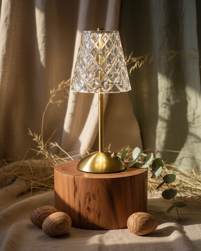 Cordless Touch Table Lamp with Brass Stand – Rechargeable LED Lamp with 3 Light Modes | Premium Decorative Bedside & Dining Lamp