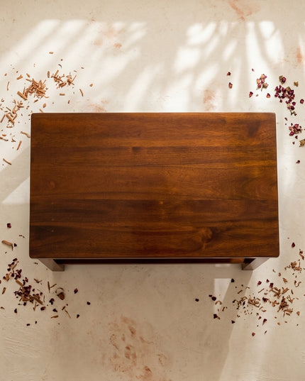 Premium Solid Teak Wood Side Table with Storage Shelf | Handcrafted Wooden Bedside & End Table