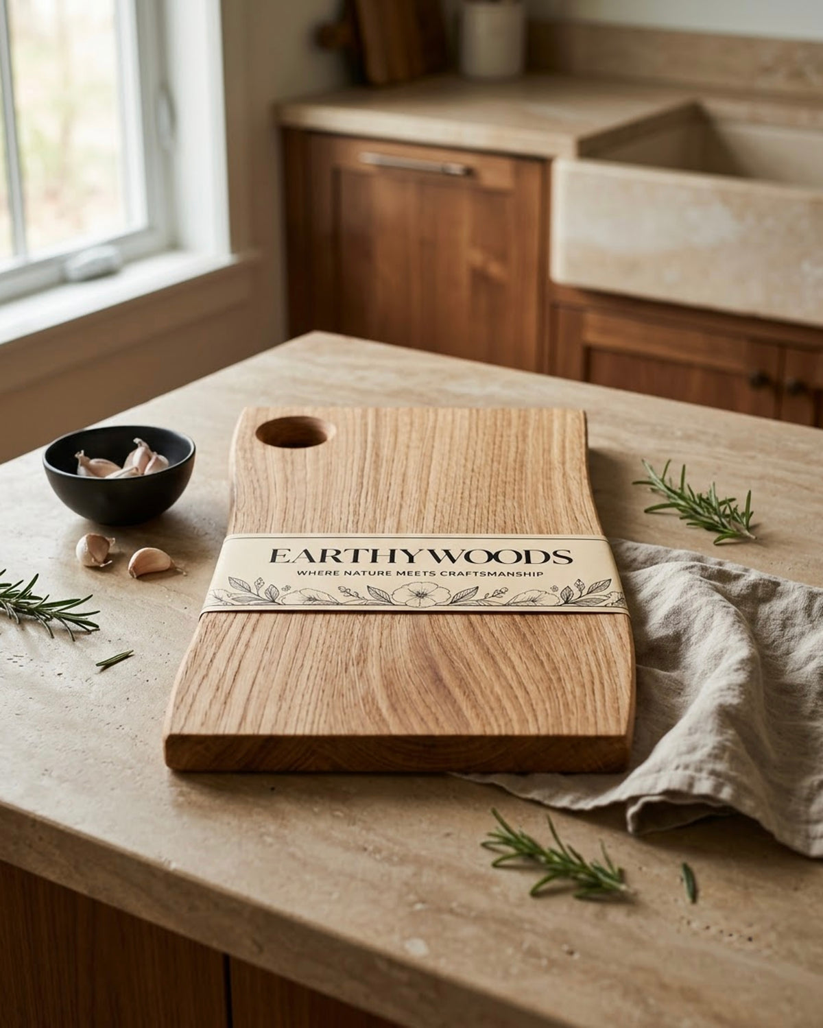 Additional photograph of Teak Wood Chopping Board with Round Hole, 15 x 10 x 1 Inch from Earthy Woods