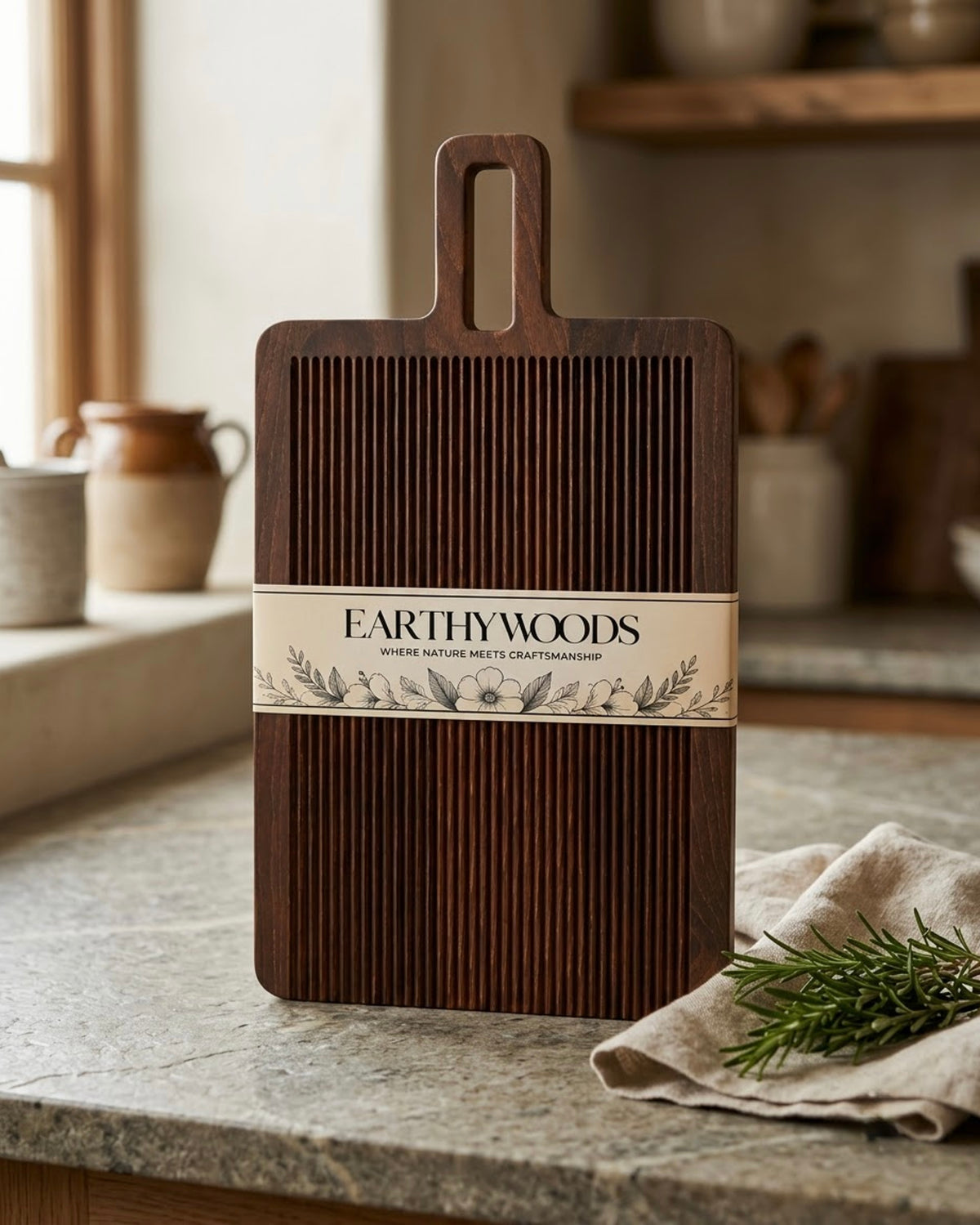 Additional photograph of Grooved Indian Rosewood Chopping Board with Handle, 15 x 10 x 1.5 Inch from Earthy Woods