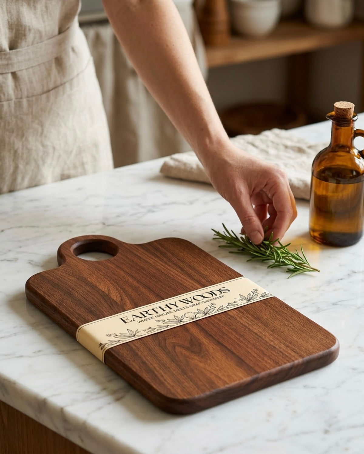 Additional photograph of Indian Rosewood Chopping Board with Handle, 15 x 10 x 1 Inch from Earthy Woods