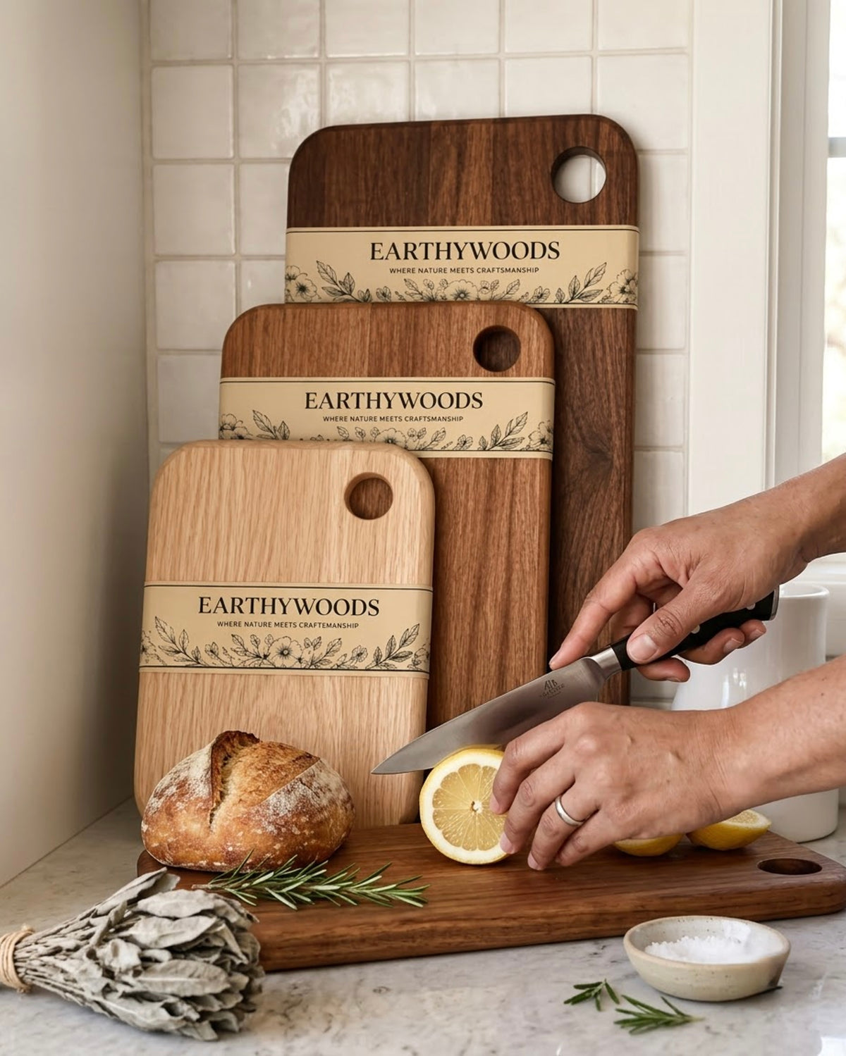 Additional photograph of Wooden Chopping Board Set of 3, Teak & Indian Rosewood from Earthy Woods
