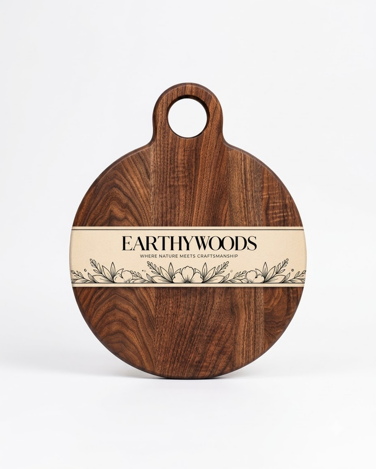 Round Indian Rosewood Chopping Board with Handle, 15 x 14 x 1 Inch by Earthy Woods - product photo
