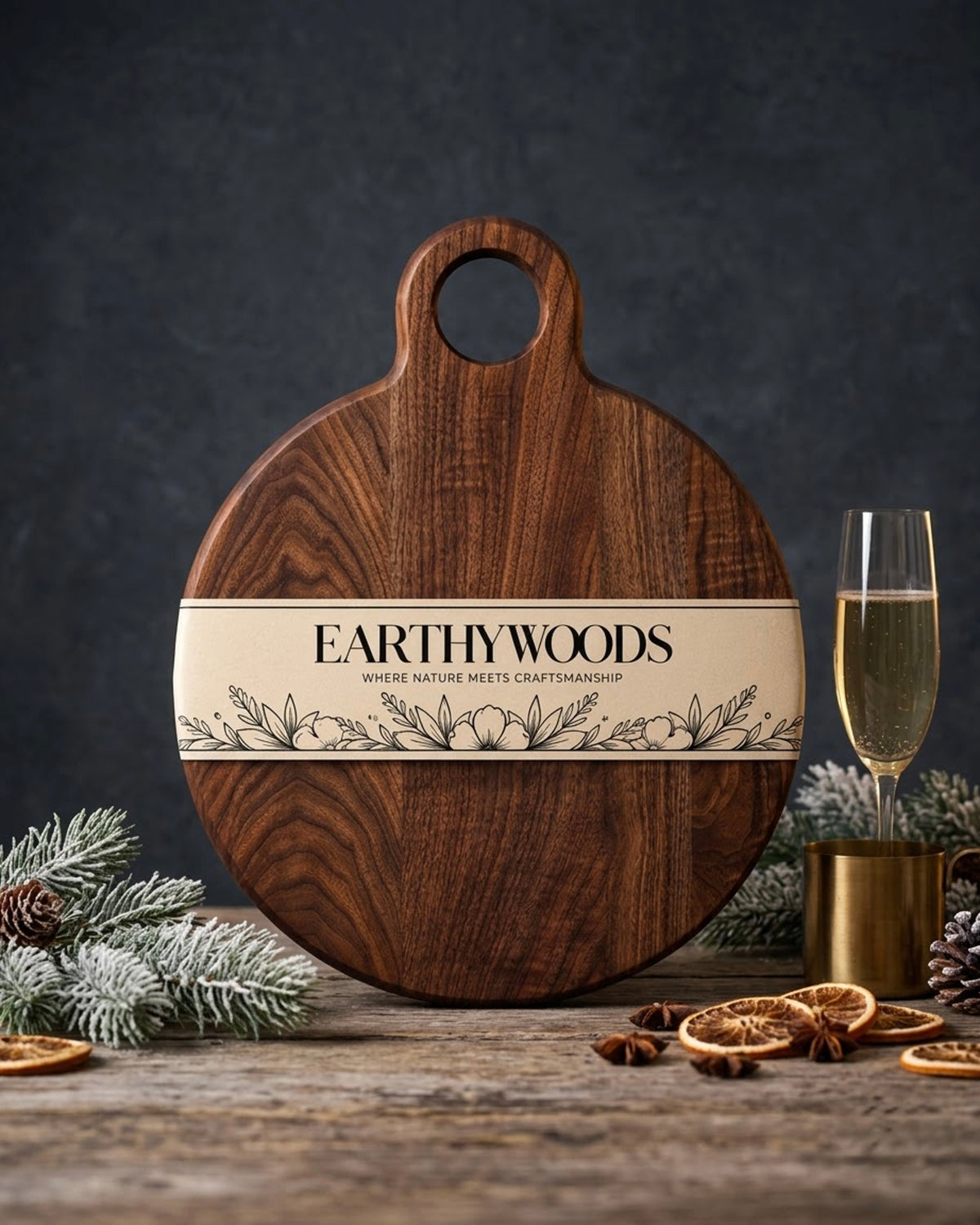 Round Indian Rosewood Chopping Board with Handle, 15 x 14 x 1 Inch by Earthy Woods - another product view