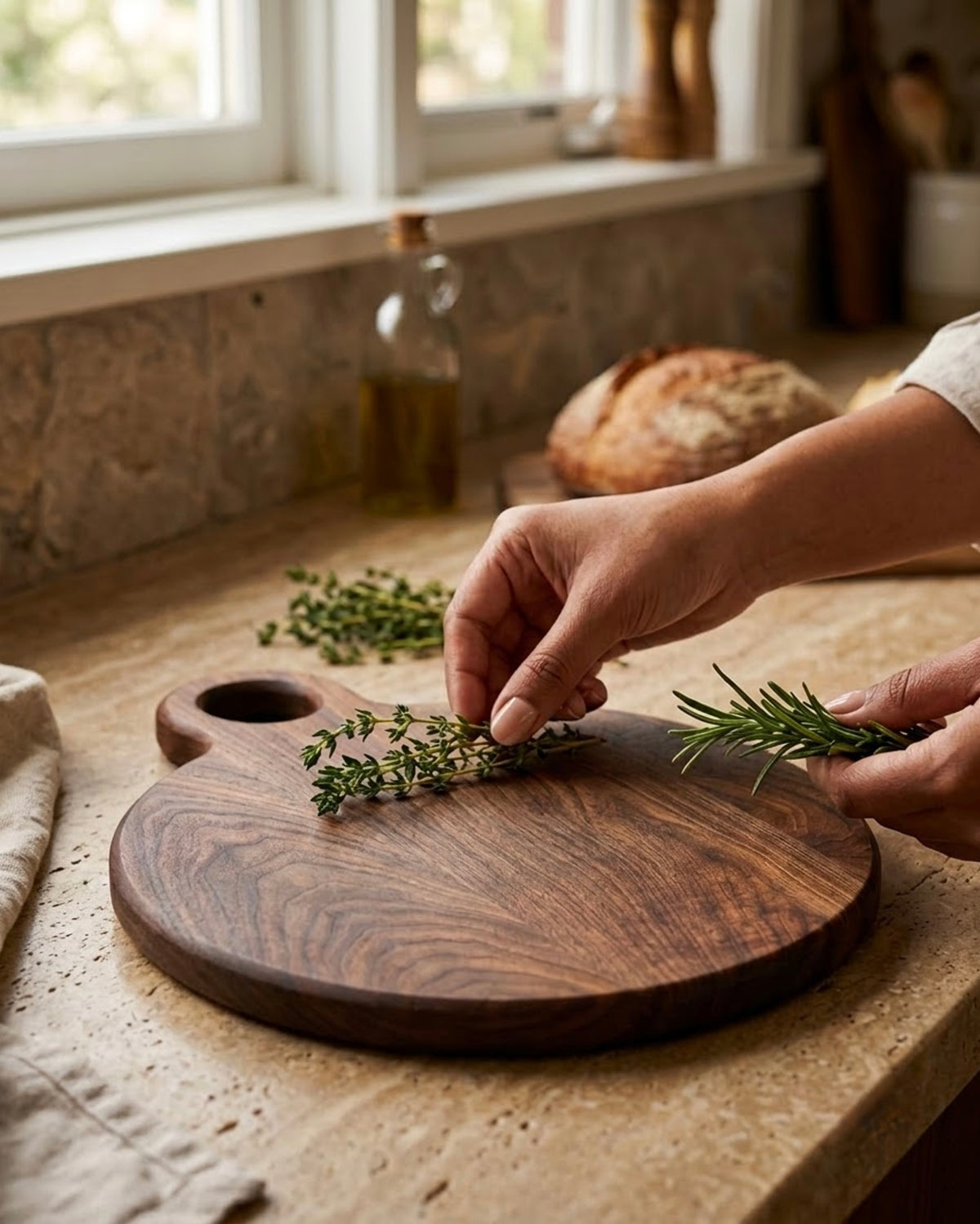Additional photograph of Round Indian Rosewood Chopping Board with Handle, 15 x 14 x 1 Inch from Earthy Woods