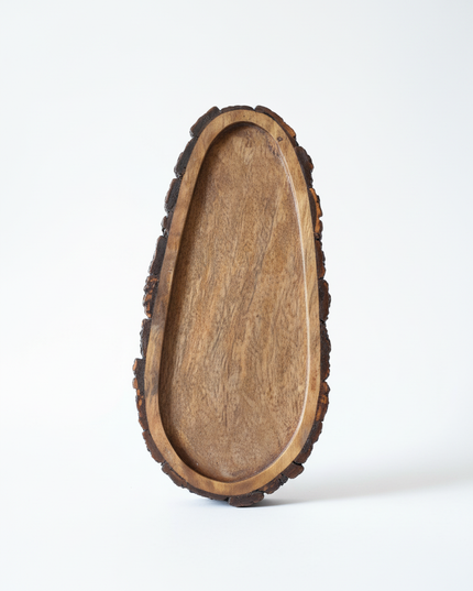 Rustic Mango Wood Oval Serving Tray with Natural Bark Edge